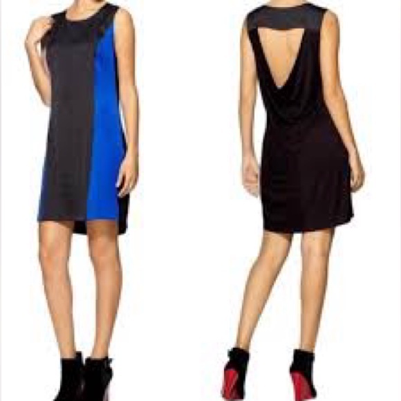 BCBGMAXAZRIA Ike Color Block Shift Dress with Back Drape Medium - Picture 3 of 8